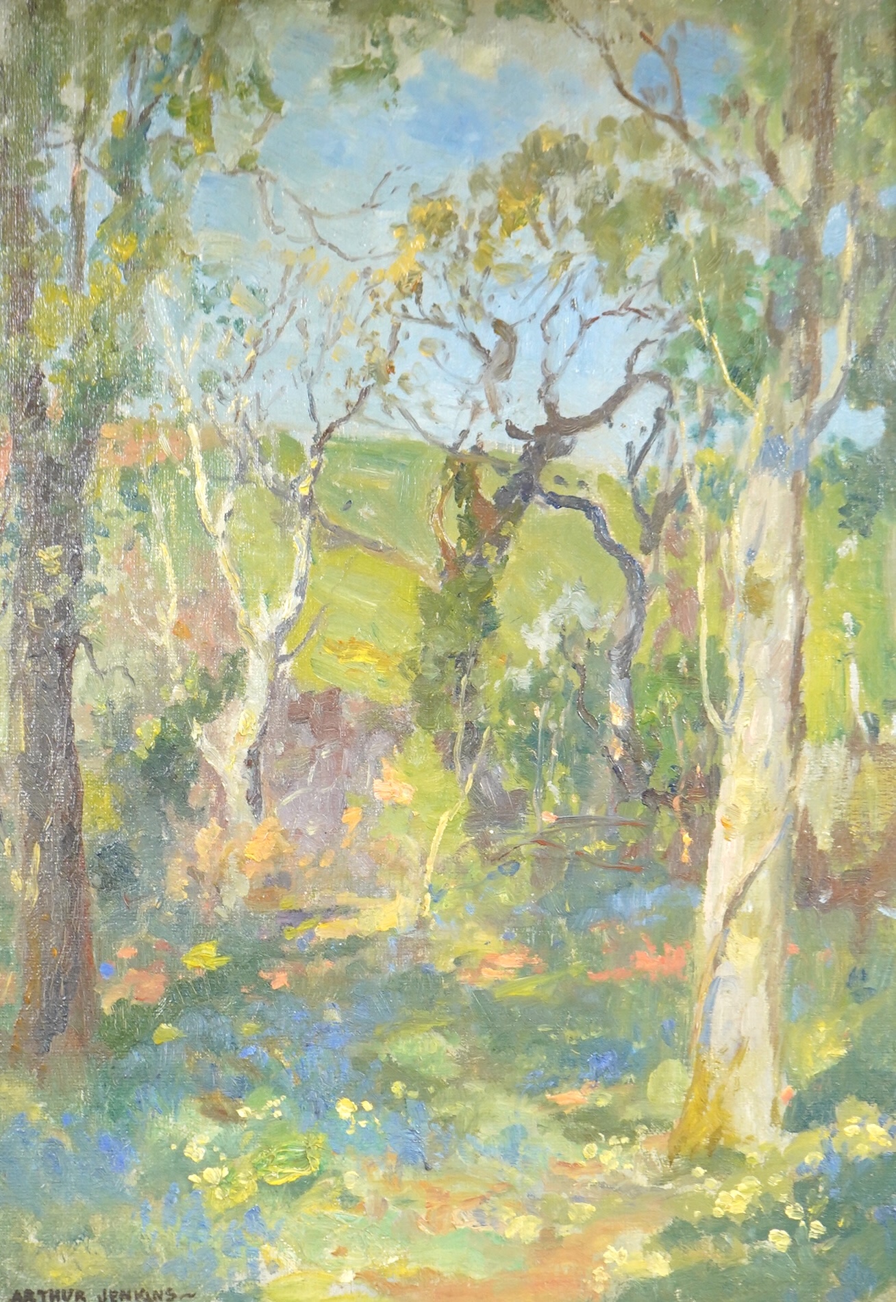 Arthur Jenkins (1871-1940), 'The Edge of the Woods', signed, oil on canvas board, 44 x 31cm